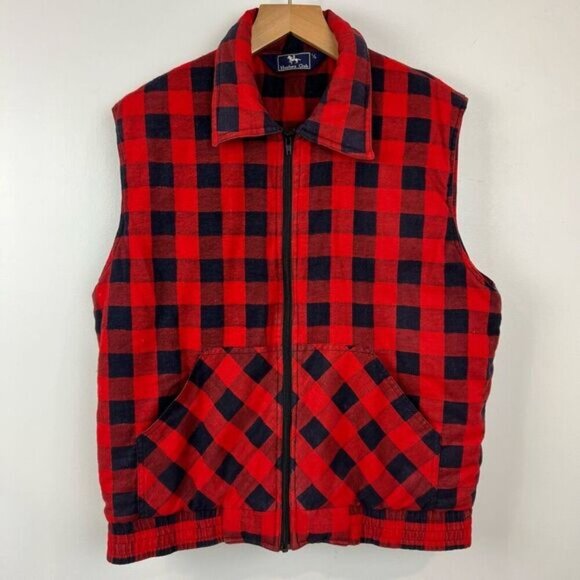 Vintage Hunters Club Men’s Large Buffalo Plaid Red Blue Full Zip Vest Jacket - Picture 13 of 13
